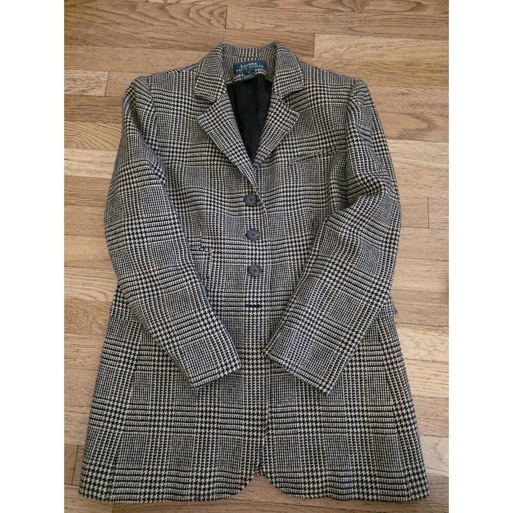 Vtg Lauren Ralph Lauren Women's Size 10 100%  Lambs Wool Blazer Houndstooth